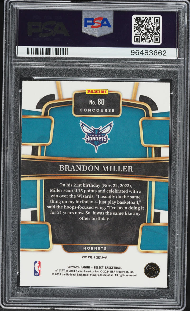 2023 Select Concourse Green Ice Prizm Brandon Miller ROOKIE #80 PSA 10 GEM MINT