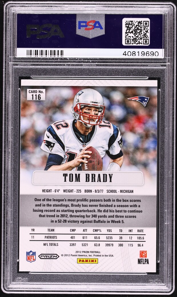 2012 Panini Prizm Green Tom Brady #116 PSA 9 MINT - Photo 2