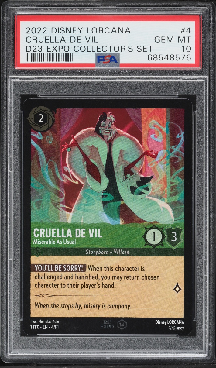 2022 Disney Lorcana Promo D23 Expo Set Cruella De Vil Miserable As Usual #4 PSA 10 GEM MINT