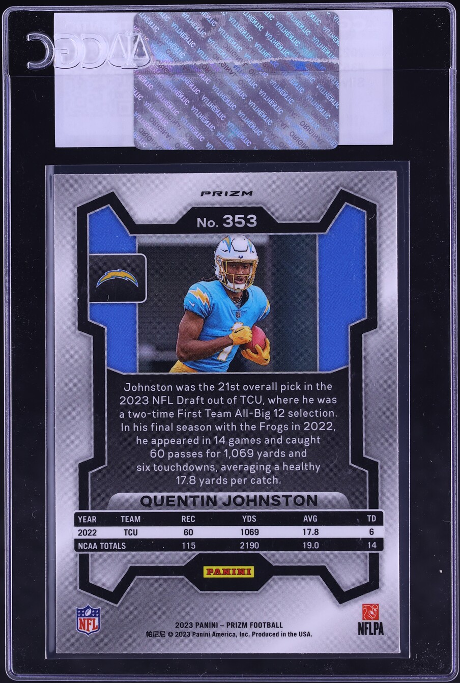 2023 Panini Prizm Silver Quentin Johnston ROOKIE #353 CGC AUTH