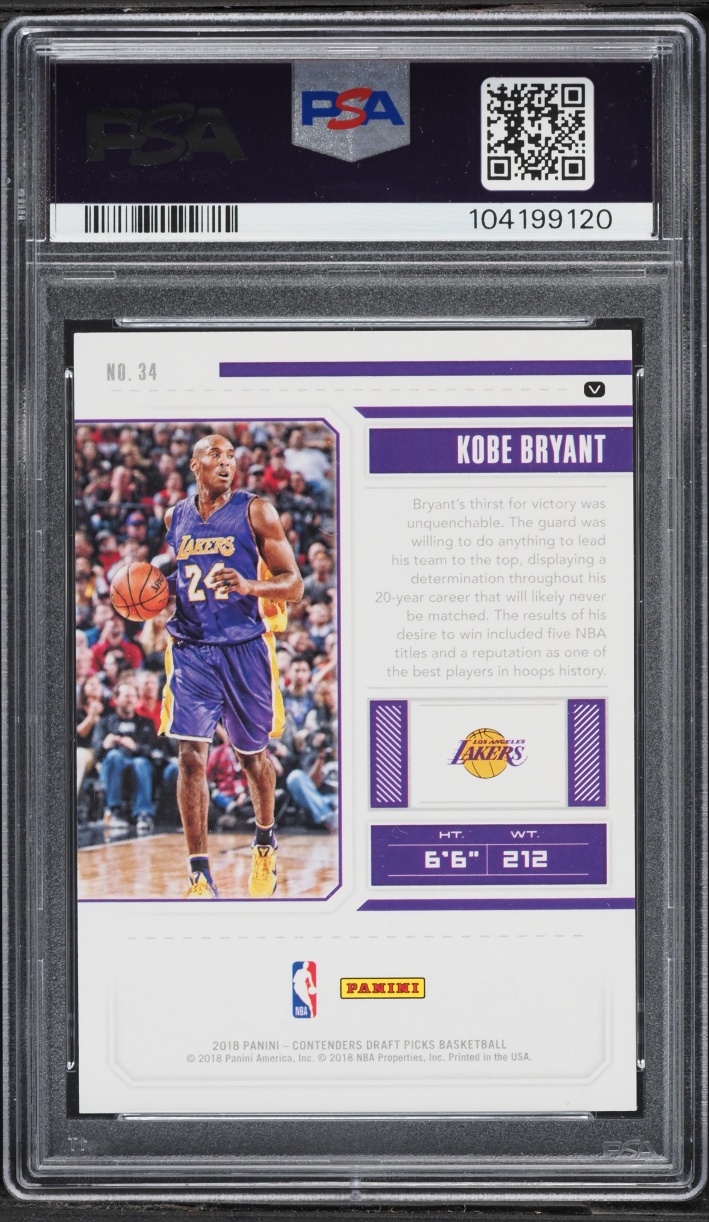 2018 Panini Contenders Draft Picks Variation Kobe Bryant #34 PSA 10 GEM MINT