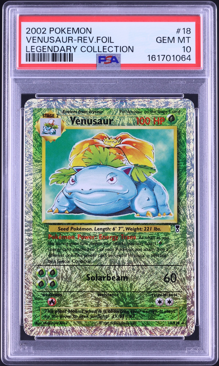 2002 Pokemon Legendary Collection Reverse Holo Venusaur #18 PSA 10 GEM MINT