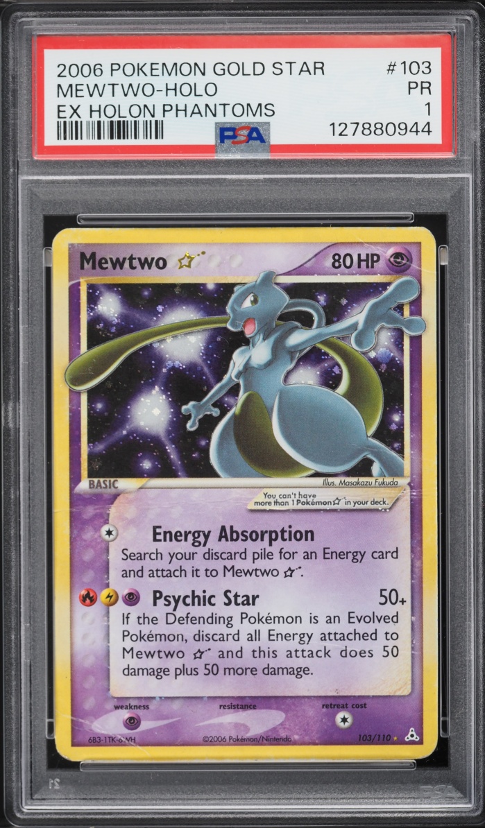 2006 Pokemon EX Holon Phantoms Holo Mewtwo Gold Star #103 PSA 1 PR