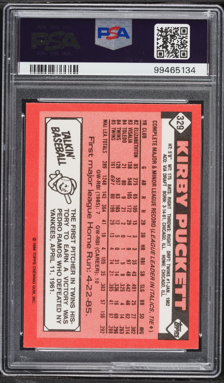1986 Topps Tiffany Kirby Puckett #329 PSA 9 MINT