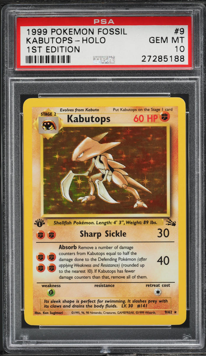 1999 Pokemon Fossil 1st Edition Holo Kabutops #9 PSA 10 GEM MINT