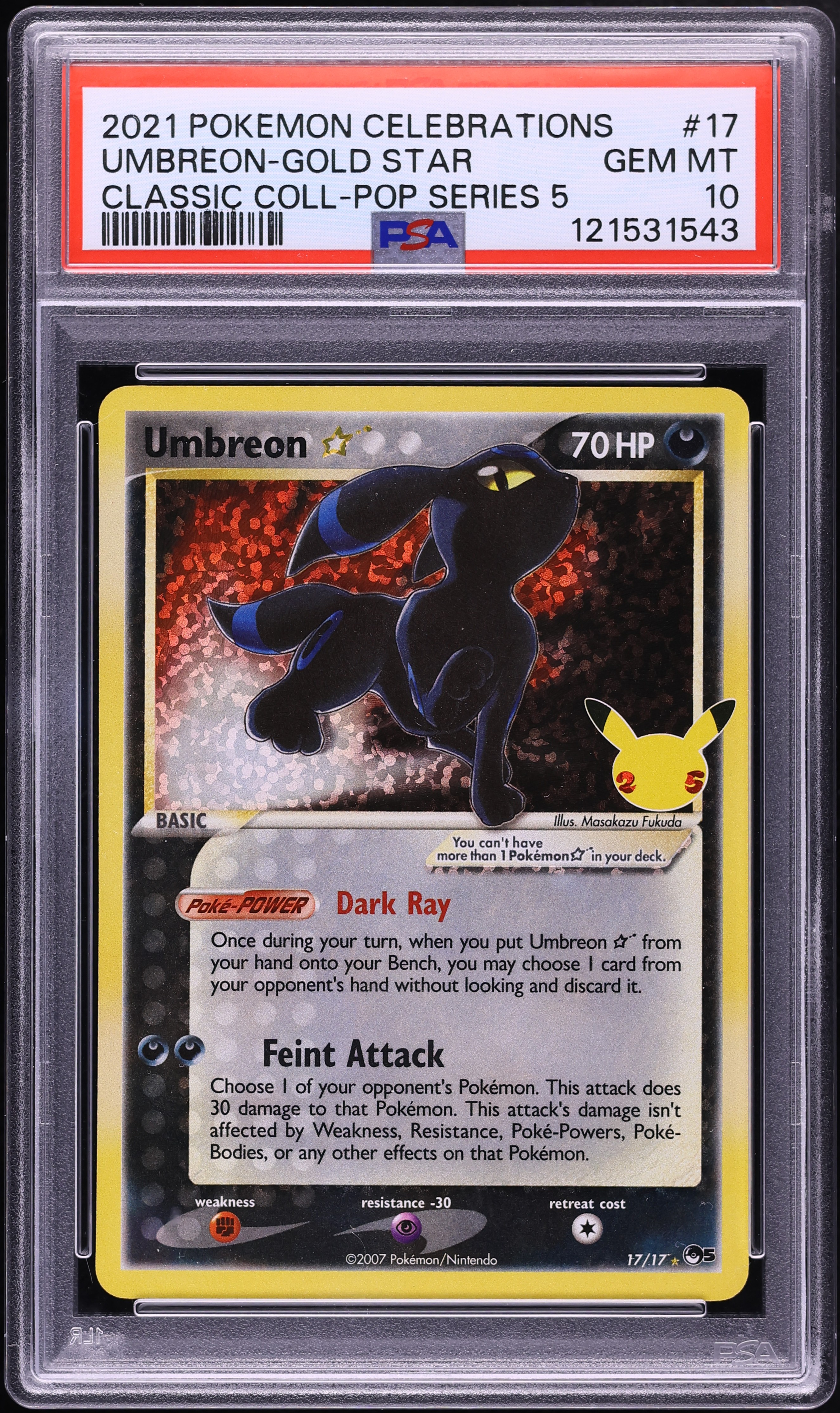 2021 Pokemon Sword & Shield Celebrations Classic Collection Holo Umbreon Gold Star #17 PSA 10