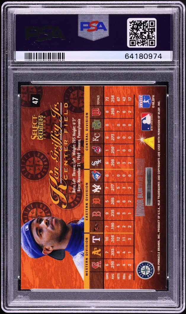 1996 Select Certified Mirror Blue Ken Griffey Jr. #47 PSA 9 MINT