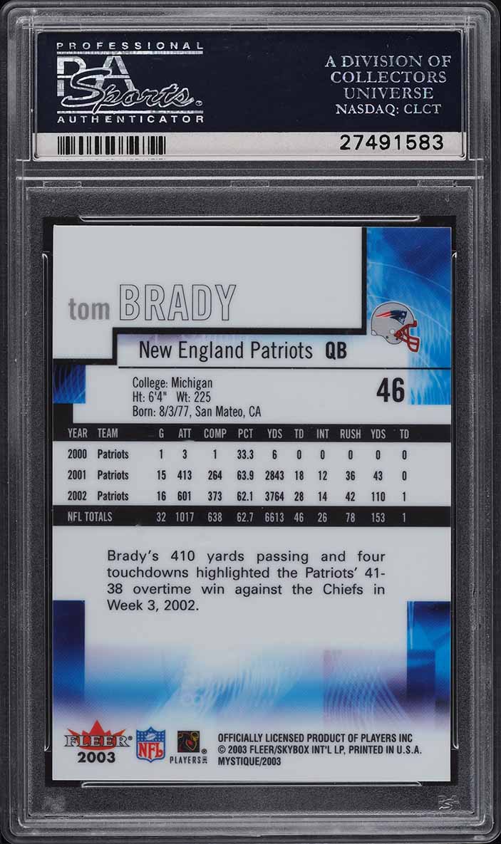 2003 Fleer Mystique Tom Brady #46 PSA 10 GEM MINT - Photo 2