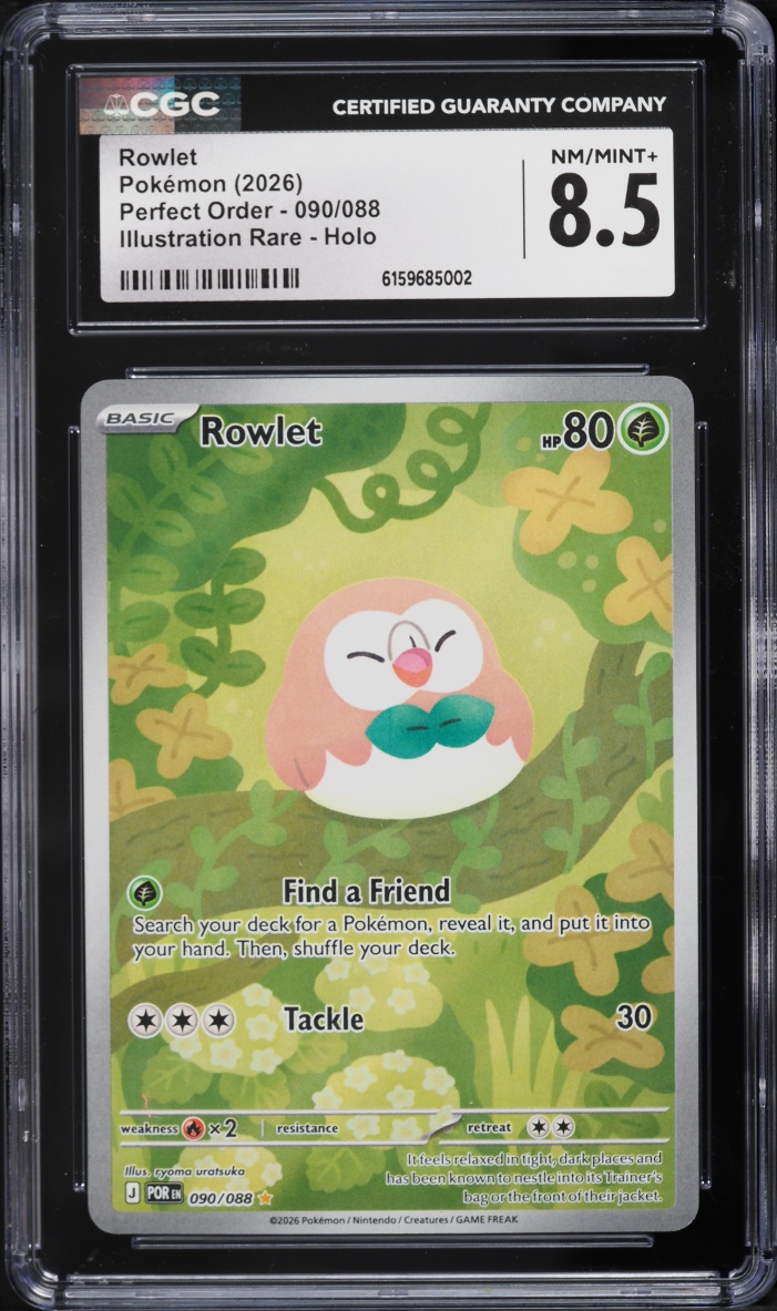 2026 Pokemon Mega Evolution Perfect Order IR Rowlet #90 CGC 8.5 NM-MT+