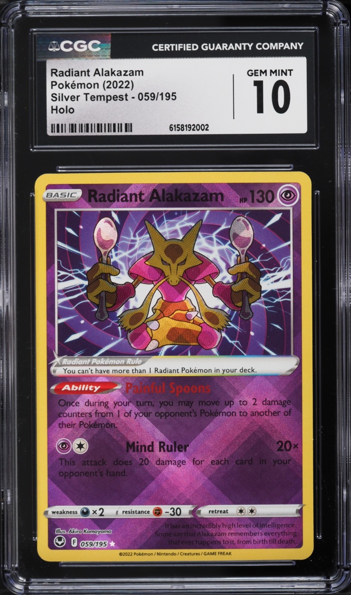 2022 Pokemon Sword & Shield Silver Tempest Holo Radiant Alakazam #59 CGC 10 GEM MINT