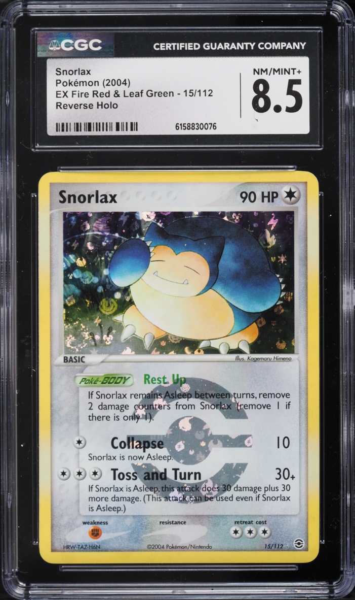 2004 Pokemon EX Fire Red & Leaf Green Reverse Holo Snorlax #15 CGC 8.5 NM-MT+