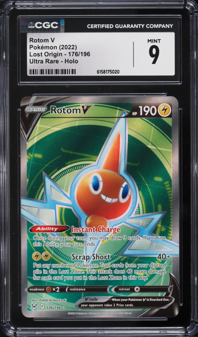 2022 Pokemon Sword & Shield Lost Origin Full Art Rotom V #176 CGC 9 MINT