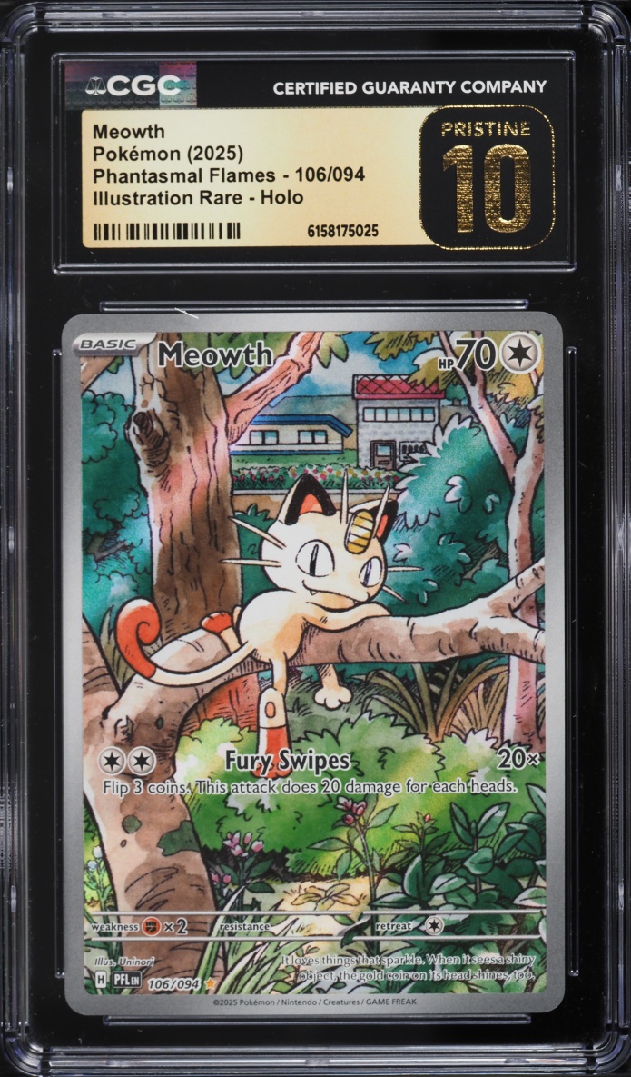2025 Pokemon Mega Evolution Phantasmal Flames IR Meowth #106 CGC 10 PRISTINE