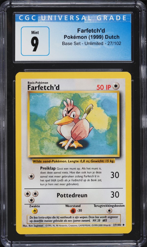 1999 Pokemon Dutch Base Set Farfetch'd #27 CGC 9 MINT on Fanatics Collect