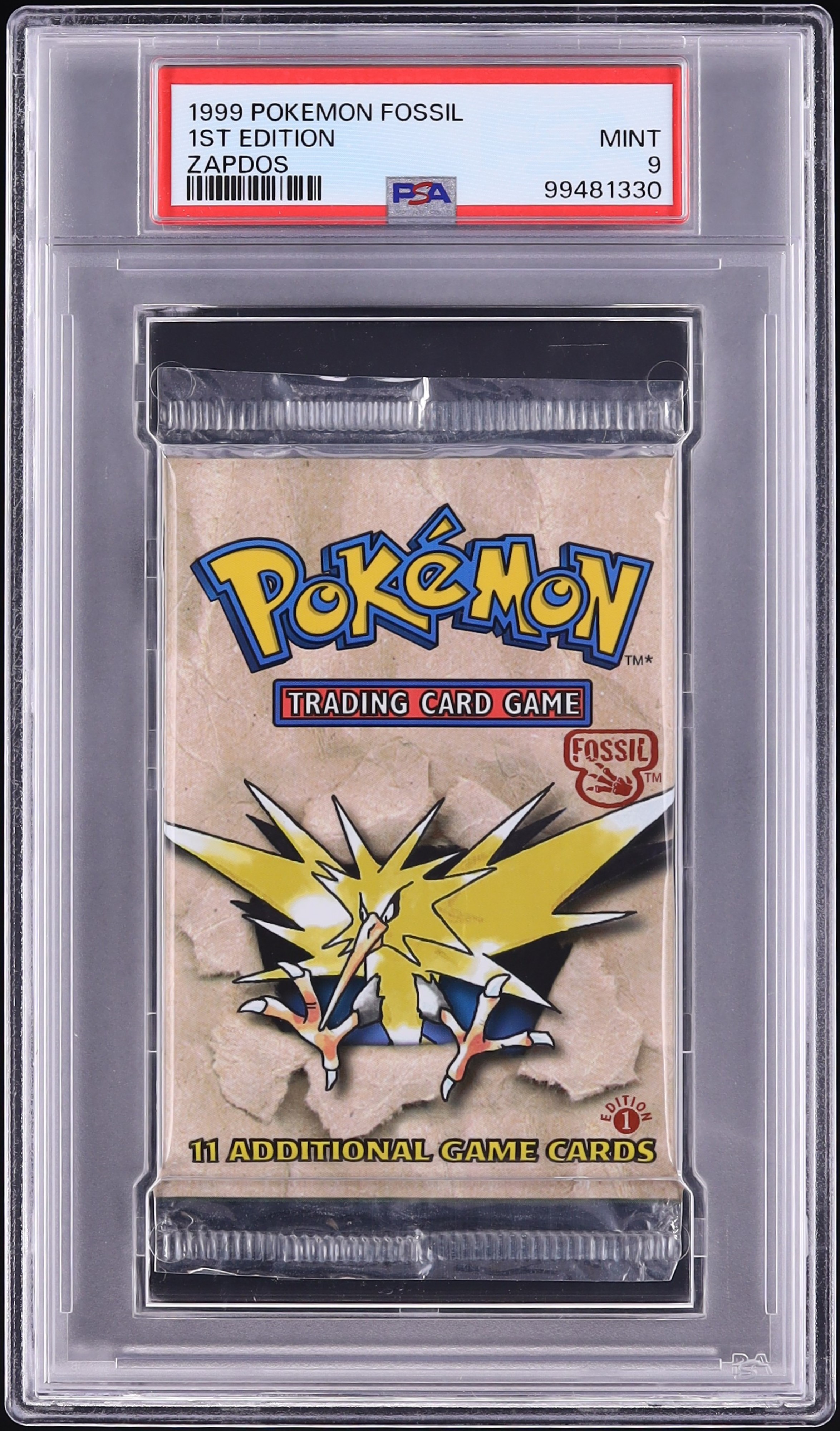 1999 Pokemon Fossil 1st Edition Zapdos Foil Pack PSA 9 MINT