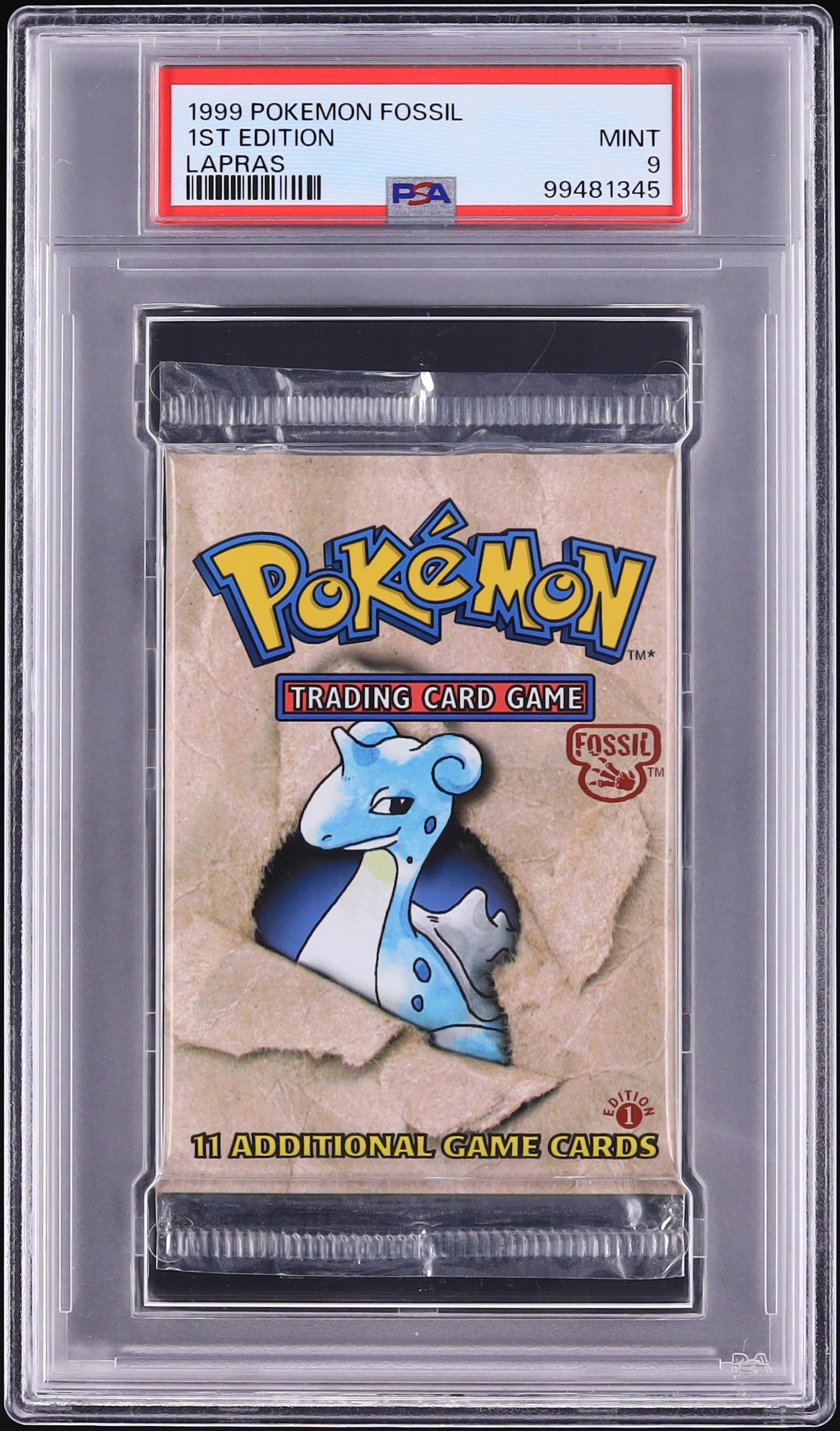1999 Pokemon Fossil 1st Edition Booster Pack Lapras Art PSA 9 MINT