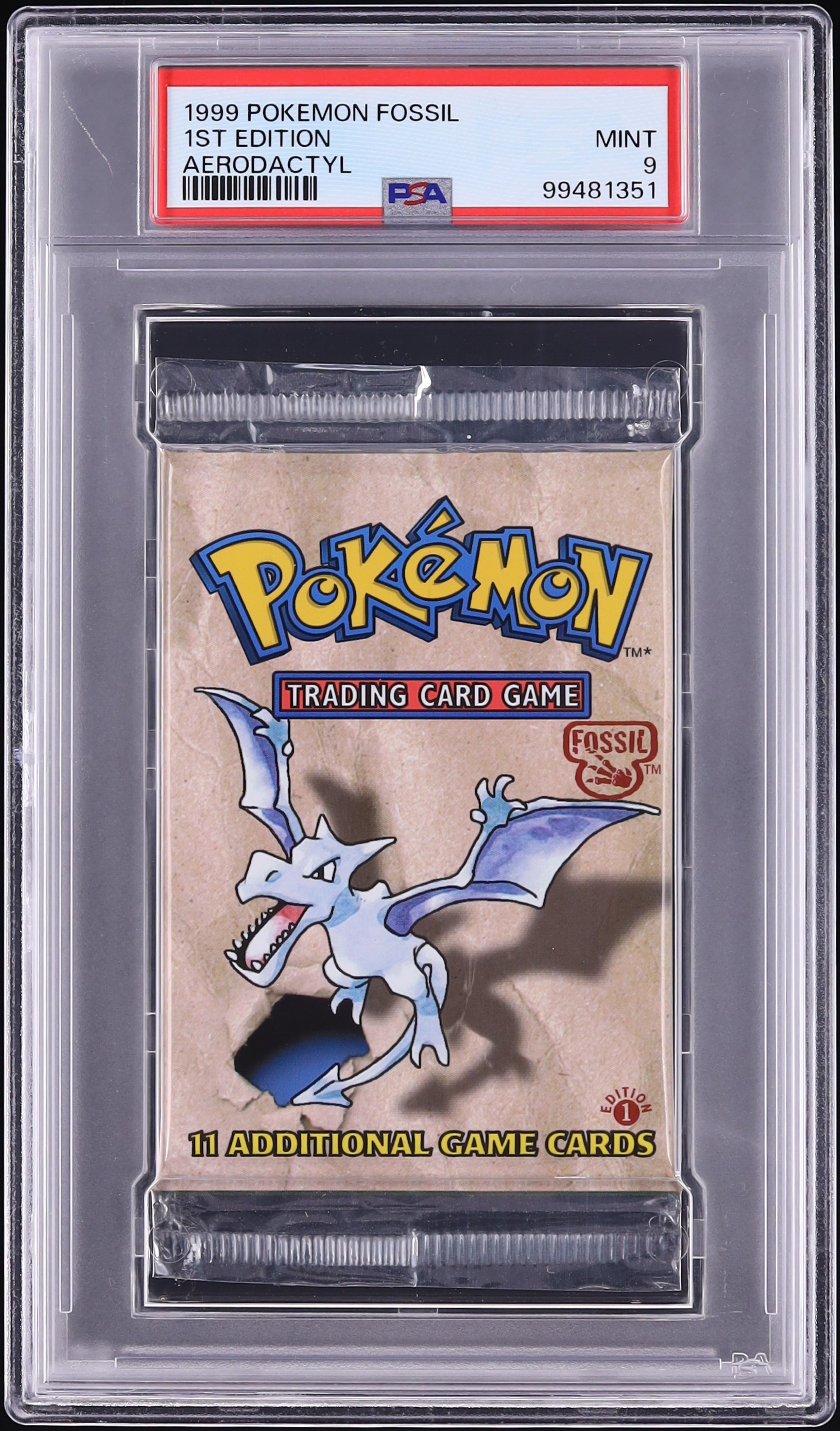 1999 Pokemon Fossil 1st Edition Booster Pack Aerodactyl Art PSA 9 MINT