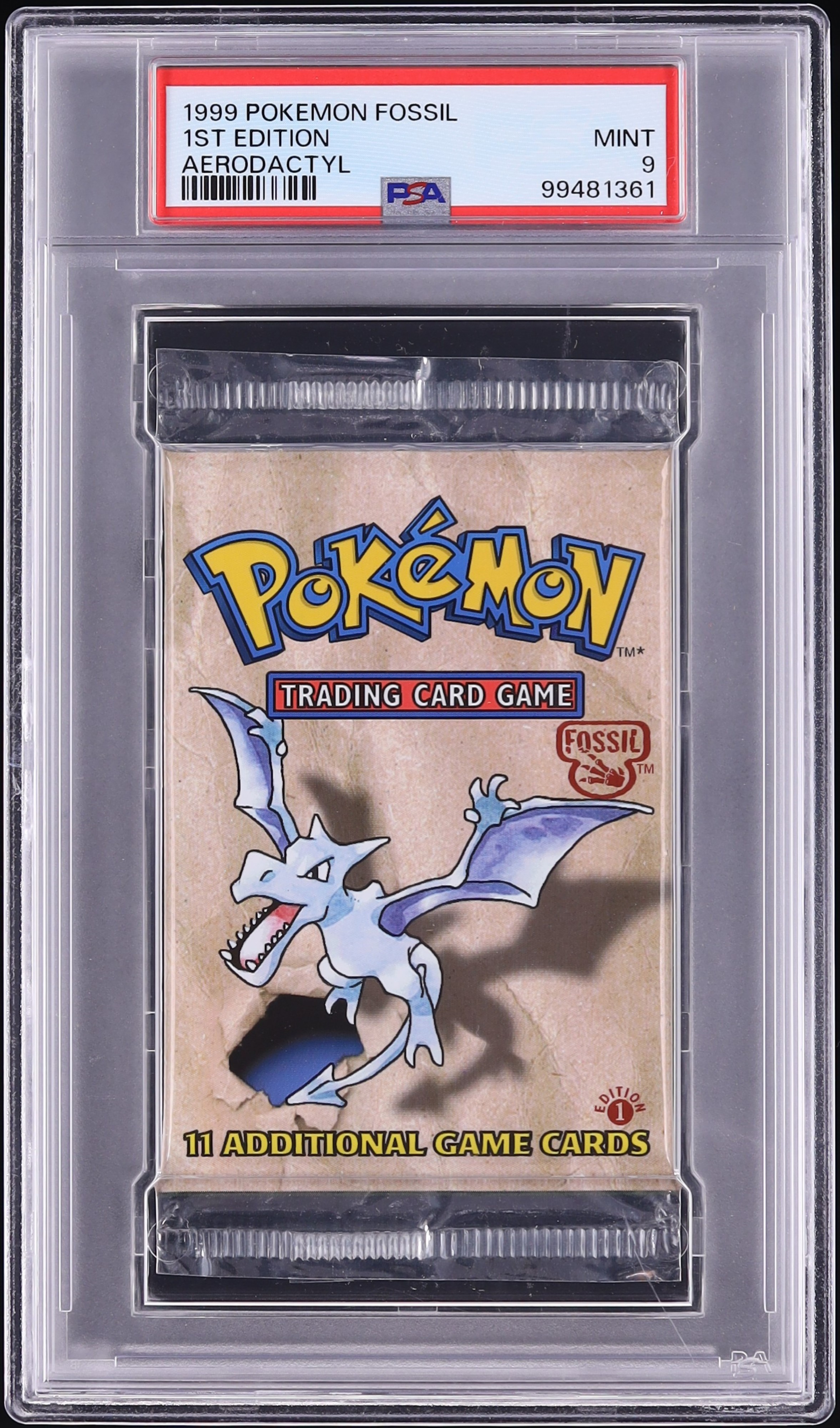 1999 Pokemon Fossil 1st Edition Booster Pack Aerodactyl Art PSA 9 MINT