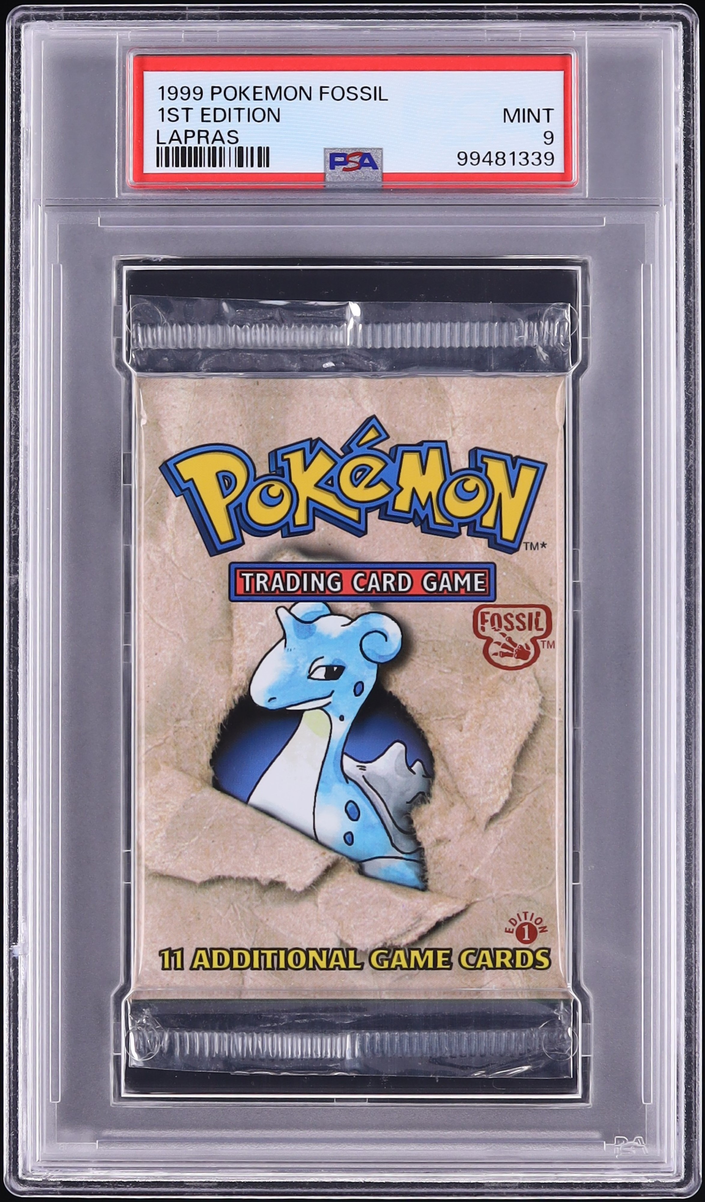1999 Pokemon Fossil 1st Edition Booster Pack Lapras Art PSA 9 MINT