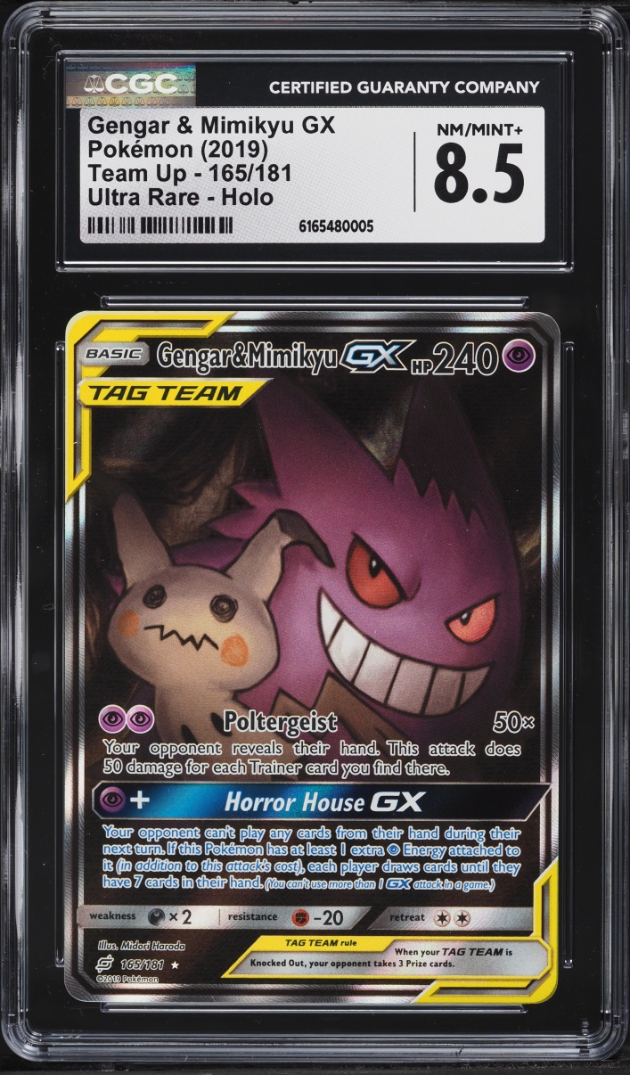2019 Pokemon Sun & Moon Team Up Full Art Gengar & Mimikyu GX #165 CGC 8.5 NM-MT+