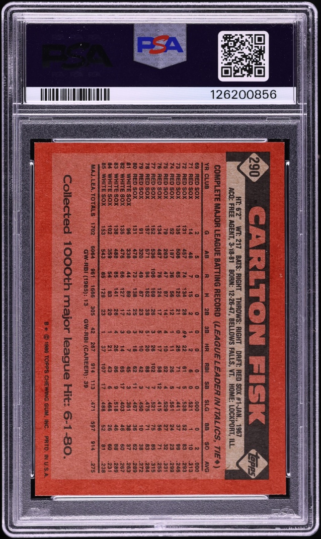 1986 Topps Carlton Fisk #290 PSA 7 NRMT