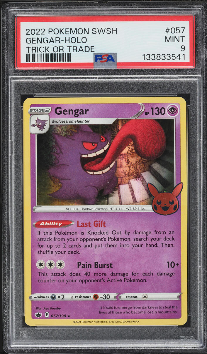 2022 Pokemon Sword & Shield Chilling Reign Trick Or Trade Holo Gengar #57 PSA 9 MINT