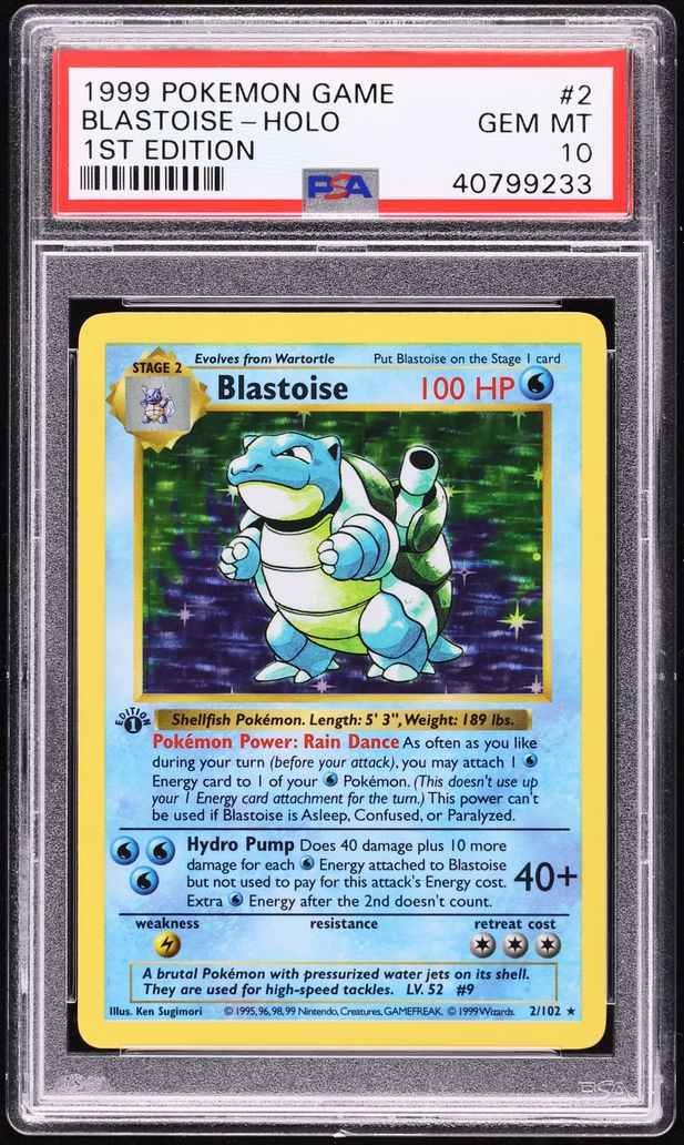 1999 Pokemon Base Set Shadowless 1st Edition Holo Blastoise #2 PSA 10 GEM MINT