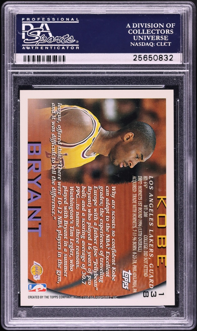 1996 Topps Basketball Kobe Bryant ROOKIE #138 PSA 9 MINT