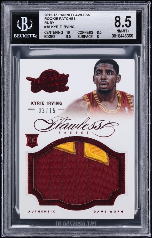 2012 Panini Flawless Ruby Kyrie Irving ROOKIE PATCH AUTO /15 #18 BGS 8.5 NM-MT+