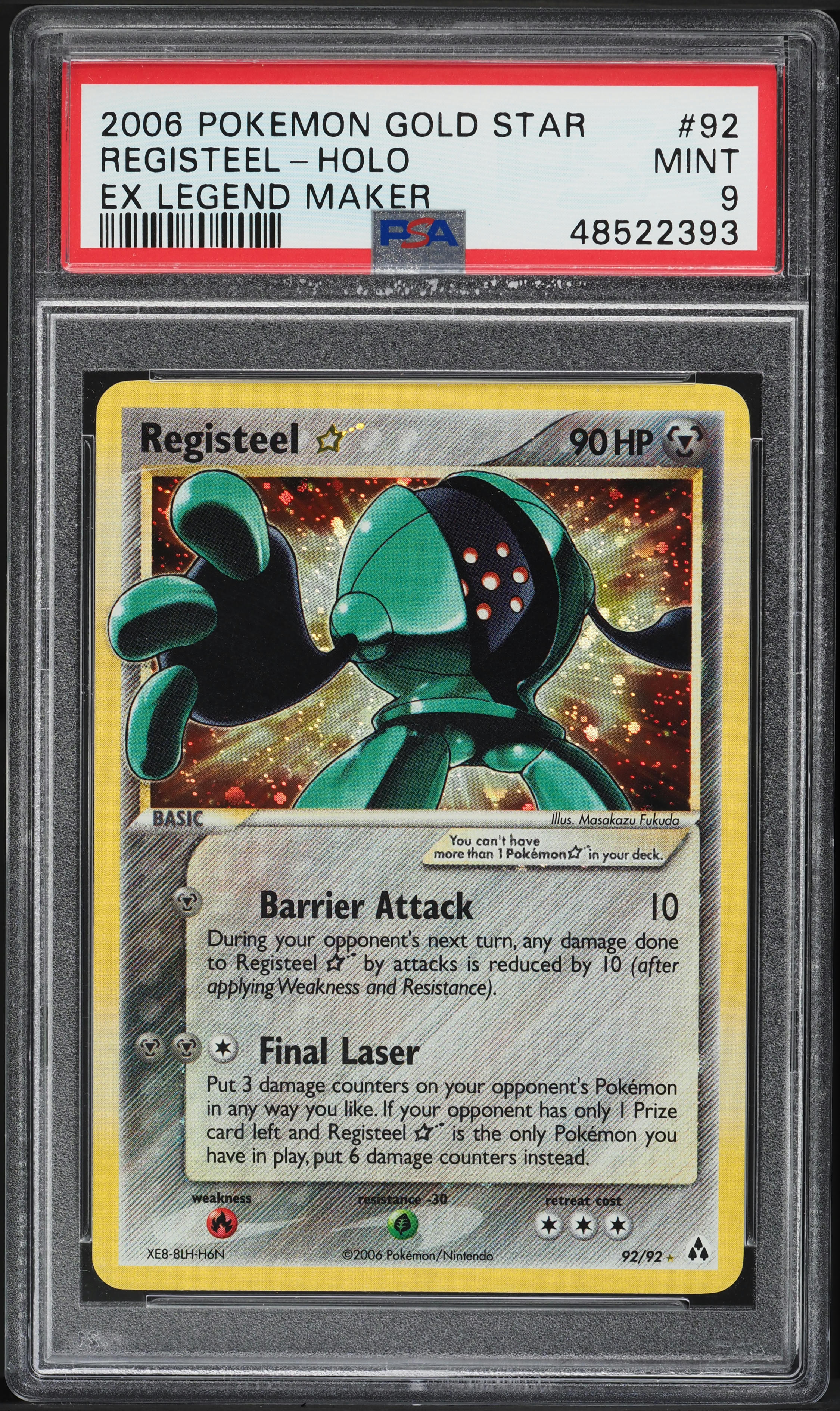2006 Pokemon EX Legend Maker Holo Registeel Gold Star #92 PSA 9 MINT