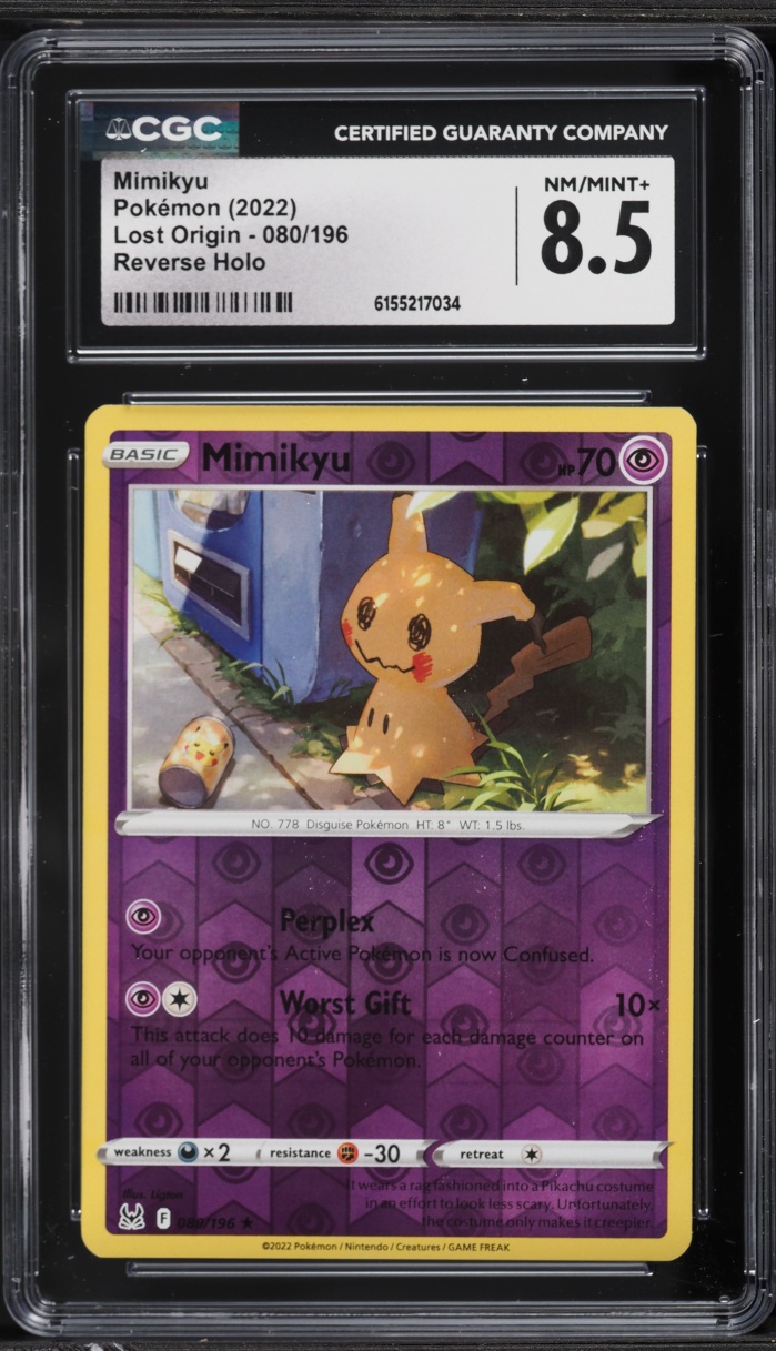 2022 Pokemon Sword & Shield Lost Origin Reverse Holo Mimikyu #80 CGC 8.5 NM-MT+