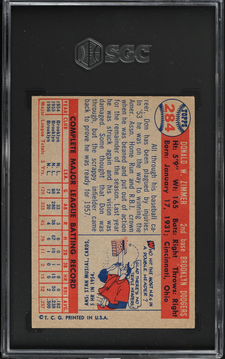 1957 Topps Don Zimmer #284 SGC 5 EX
