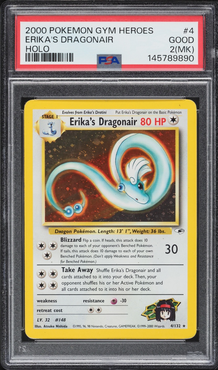 2000 Pokemon Gym Heroes Holo Erika's Dragonair #4 PSA 2(mk) GD