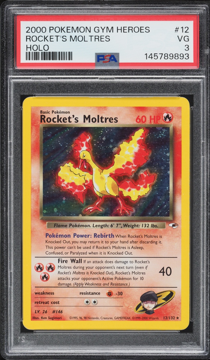 2000 Pokemon Gym Heroes Holo Rocket's Moltres #12 PSA 3 VG