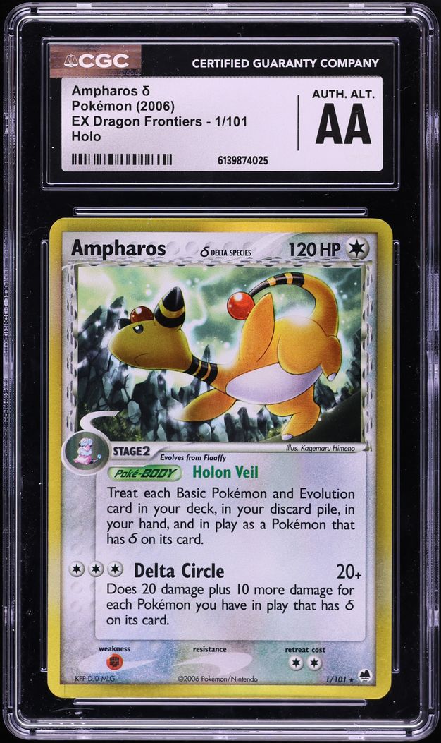 2006 Pokemon EX Dragon Frontiers Holo Ampharos #1 CGC ALTERED AUTH