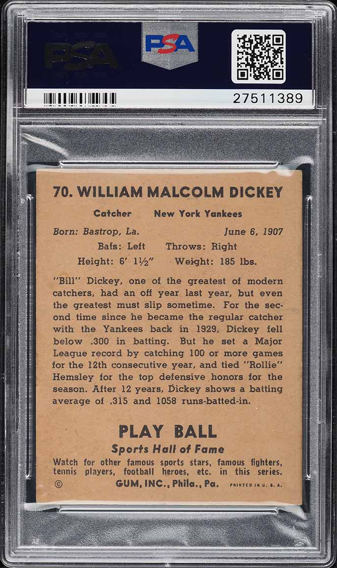 1941 Play Ball Bill Dickey #70 PSA 5 EX