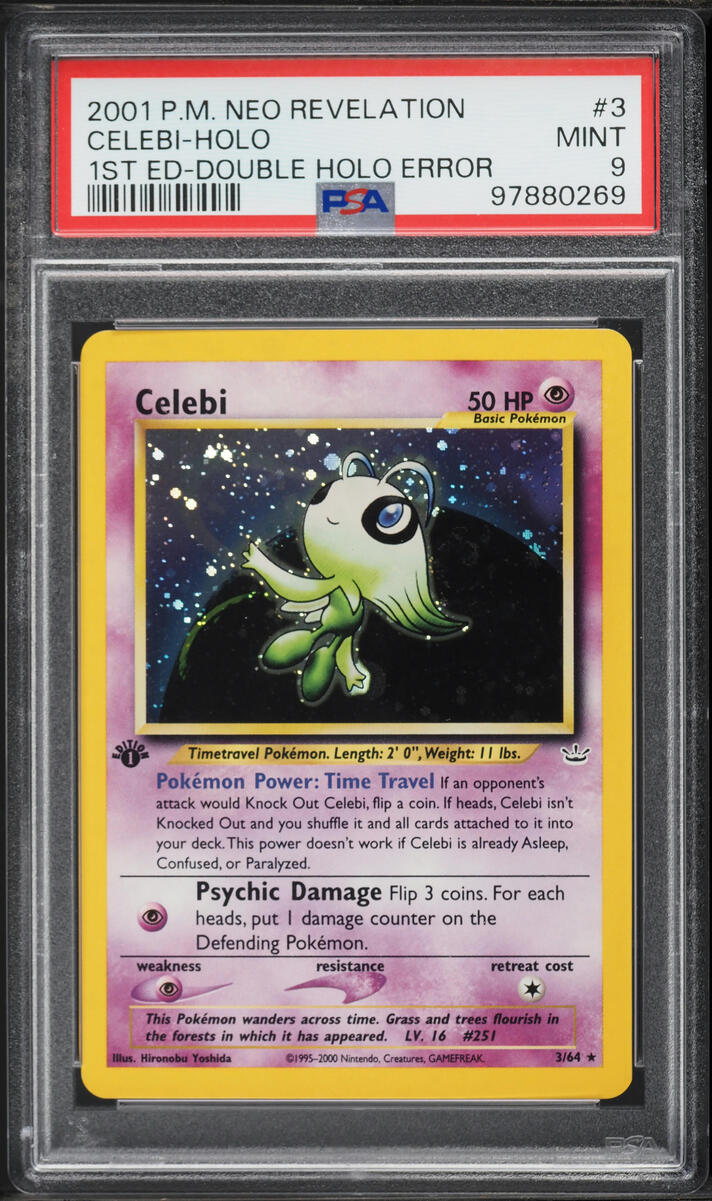 2001 Pokemon Neo Revelation 1st Edition Double Holo Error Celebi #3 PSA 9 MINT