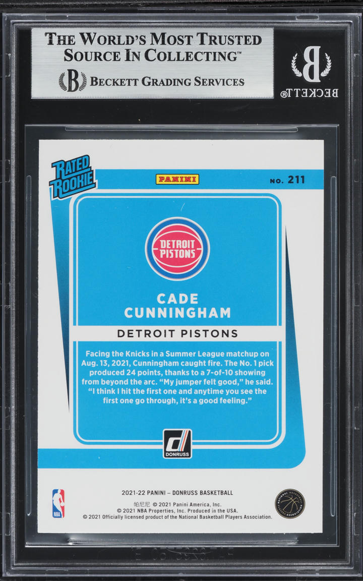 2021 Donruss Holo Orange Laser Cade Cunningham ROOKIE #211 BGS 9 MINT