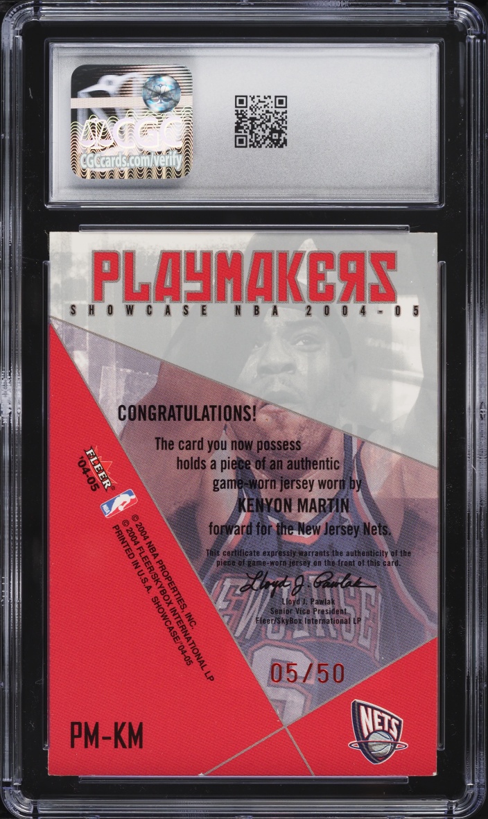 2004 Fleer Showcase Playmakers Jerseys Nameplate Kenyon Martin PATCH /50 #PM-KM CGC 7.5 NRMT+