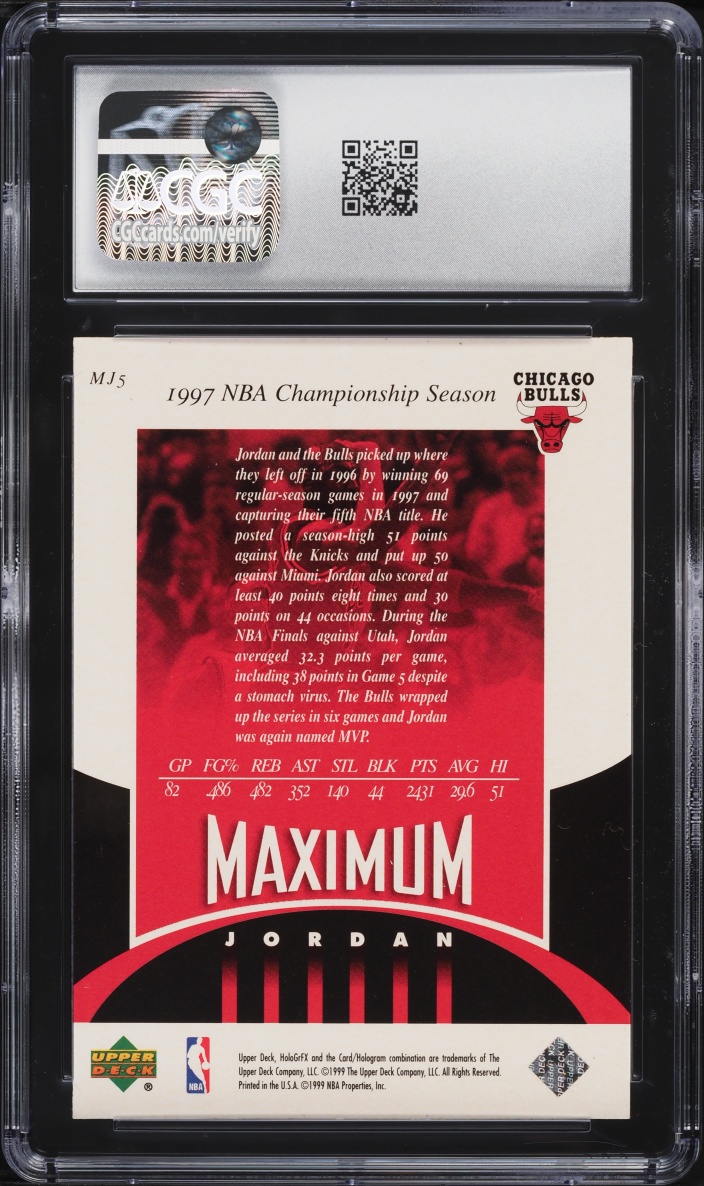 1999 Upper Deck Hologrfx Maximum Jordan Michael Jordan #MJ5 CGC 8.5 NM-MT+