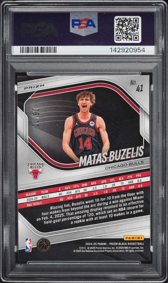 2024 Panini Prizm Black Gold Matas Buzelis ROOKIE /10 #41 PSA 9 MINT