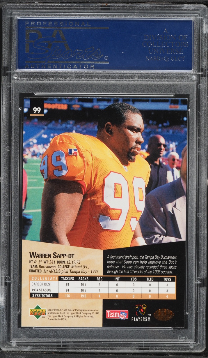 1995 SP Football Warren Sapp ROOKIE #99 PSA 9 MINT