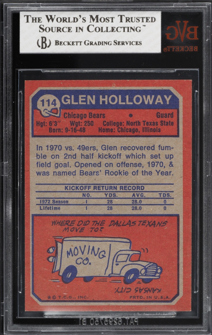 1973 Topps Football Glen Holloway #114 BVG 8 NM-MT