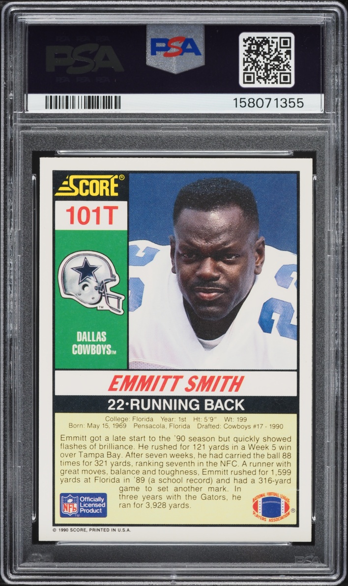 1990 Score Supplemental Emmitt Smith ROOKIE #101T PSA 8 NM-MT