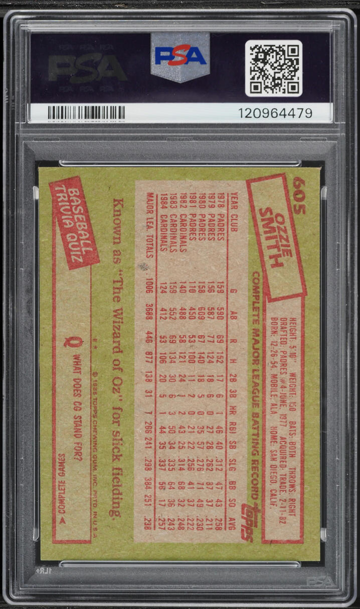 1985 Topps Ozzie Smith #605 PSA 7 NRMT