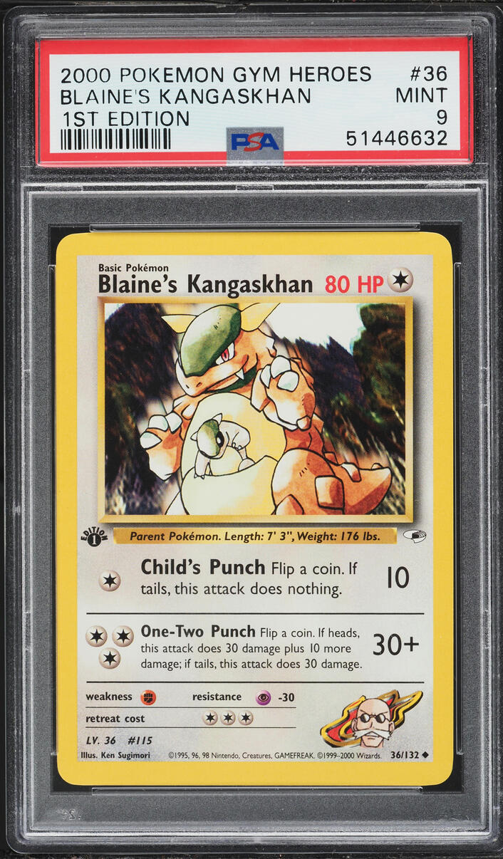 2000 Pokemon Gym Heroes 1st Edition Blaine's Kangaskhan #36 PSA 9 MINT
