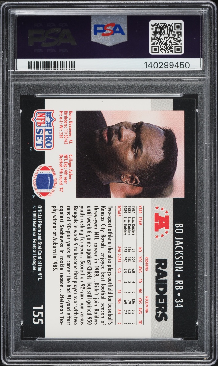 1990 Pro Set Football Bo Jackson #155 PSA 7 NRMT