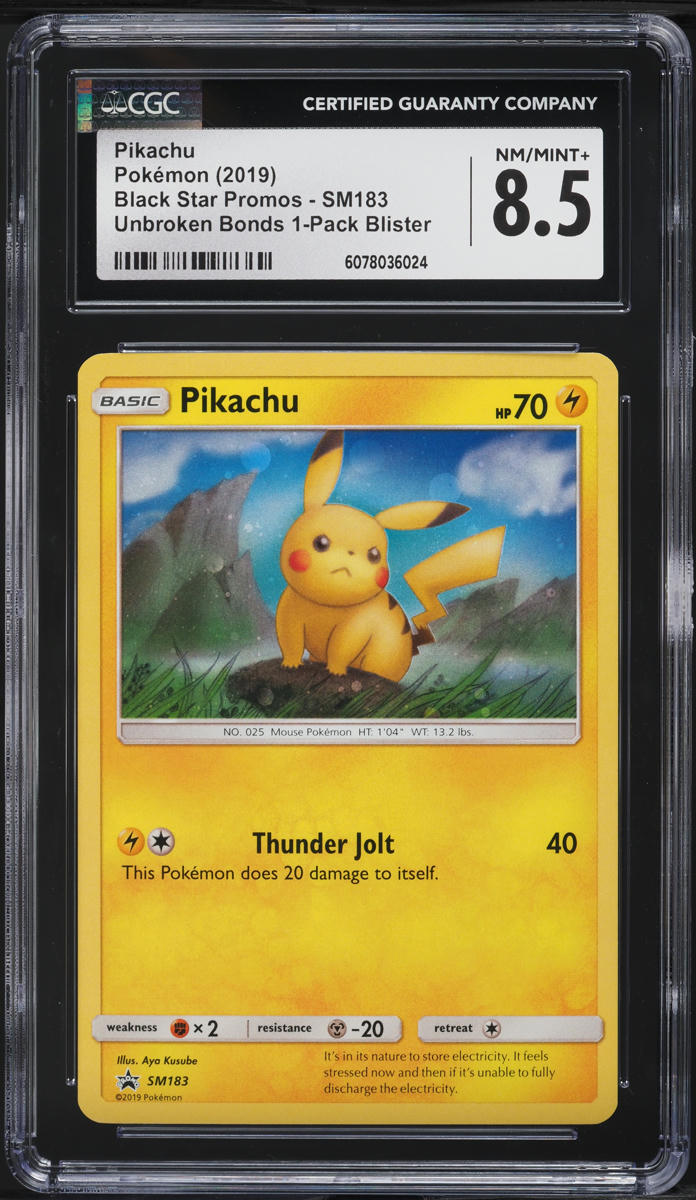 2019 Pokemon SM Black Star Promo Unbroken Bonds Holo Pikachu #SM183 CGC 8.5
