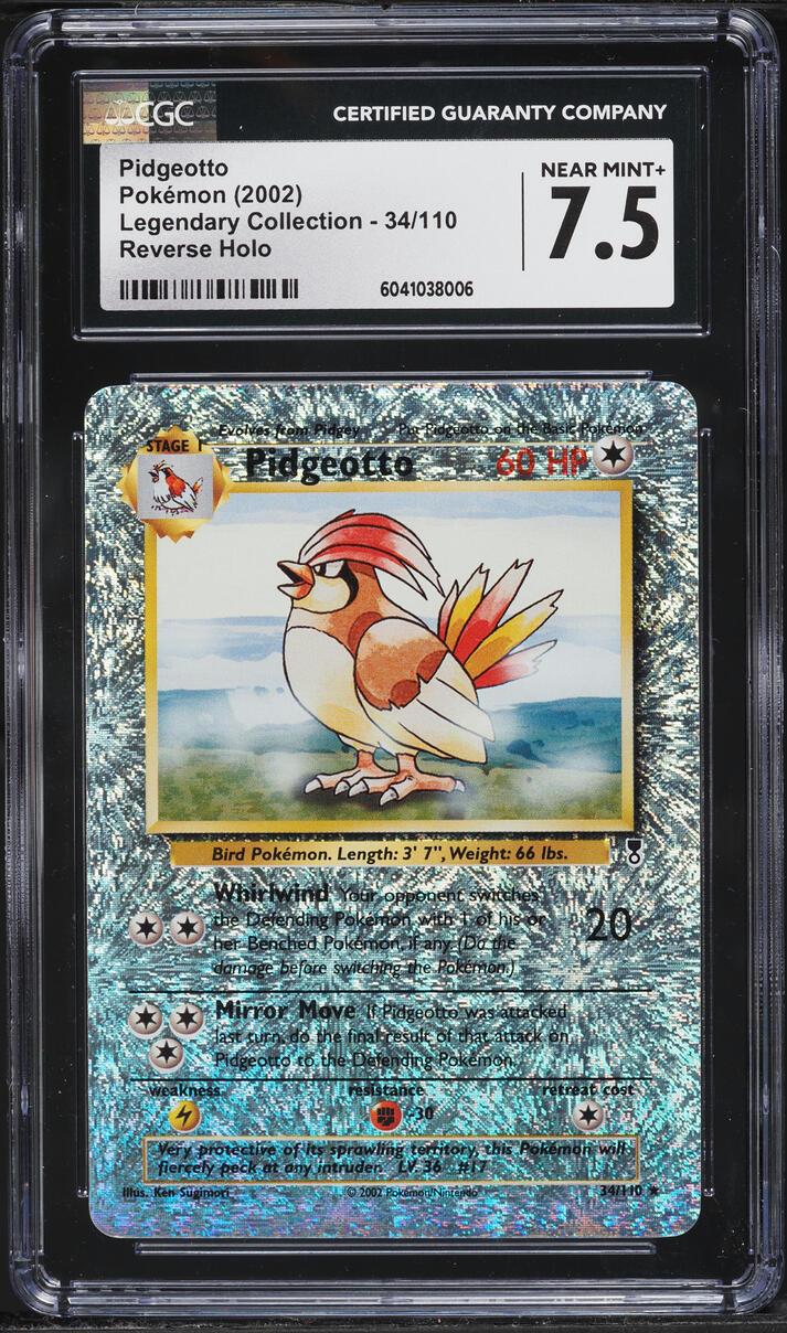 2002 Pokemon Legendary Collection Reverse Holo Pidgeotto #34 CGC 7.5 NRMT+