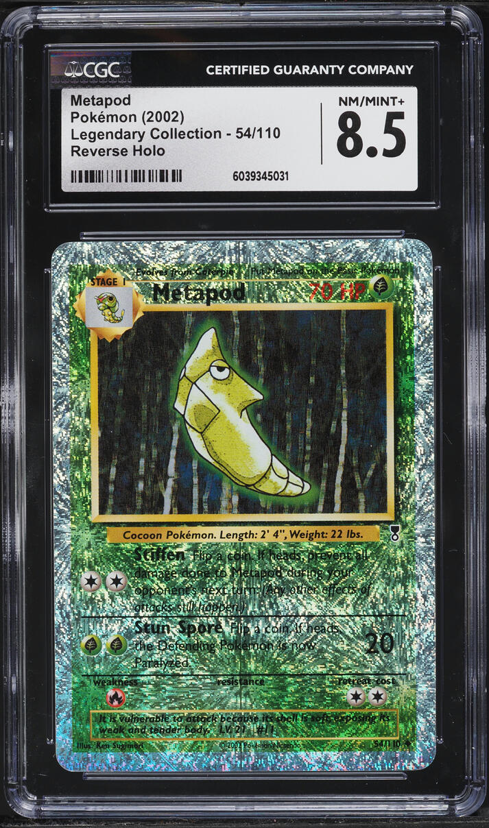 2002 Pokemon Legendary Collection Reverse Holo Metapod #54 CGC 8.5 NM-MT+